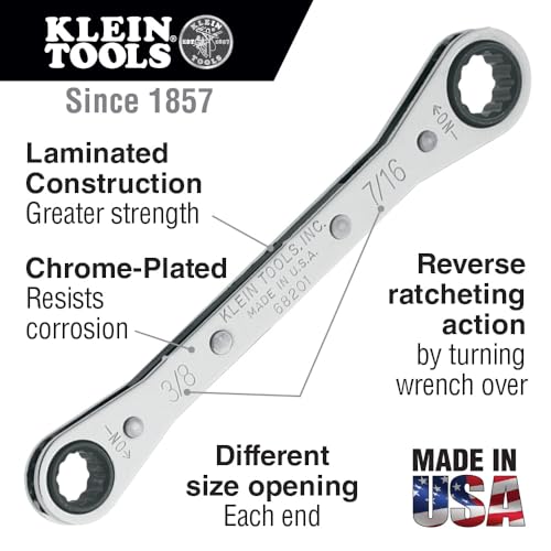 KLEIN TOOLS 68222 Ratcheting Box Wrench Set, 7-Piece, Made in USA - size: 7-Piece