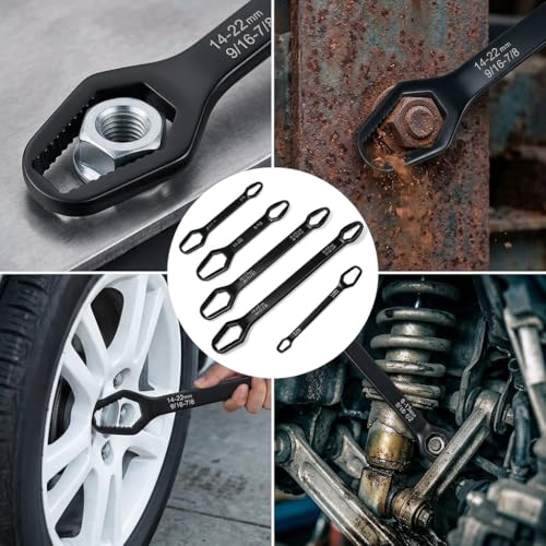 Universal Double Ended Wrench Set, 3mm-25mm Wrench Double-Head Self-Tightening Adjustable Wrench,Multifunctional Sink Tool Set for Home,Plumbing, Automotive Repair, Multi Size Bolt Removal-5PC - color: 5 Pcs
