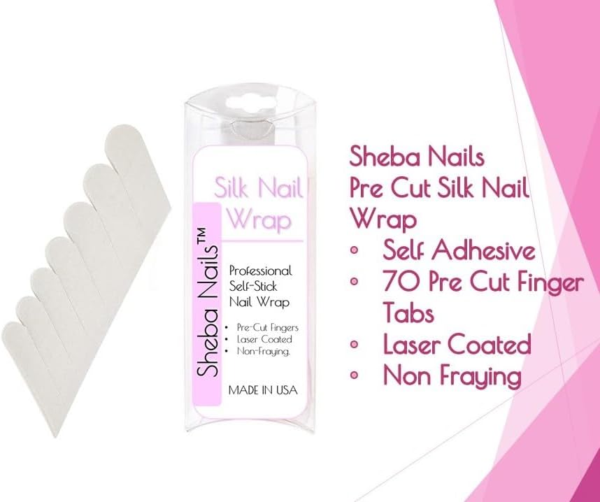 SHEBA NAILS Silk Nail Wrap Self-Adhesive Pre Cut Fingers - White, 70 Finger Tabs