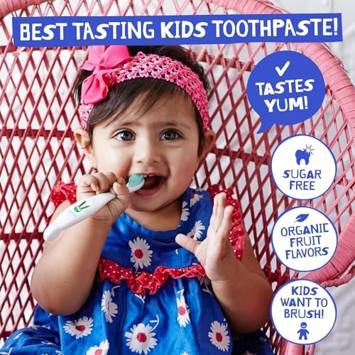 Jack N' Jill Mega Toothpaste 4x More - Natural Toddler Toothpaste for Baby, Kids & Infants 6 Months & Up, Fluoride Free Training Toothpaste for Toddlers 1-3, 40% Xylitol - Strawberry, 7.05 oz (1-Pack)