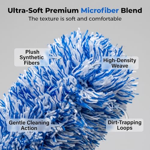 Wheel Barrel Cleaning Brush,2026 New Long Handle Microfiber Wheel Brush Car Duster,Lightweight Rim Detailing Tool for Narrow Spokes & Brake Calipers (Black+Blue Set) - color: Black+Blue Set
