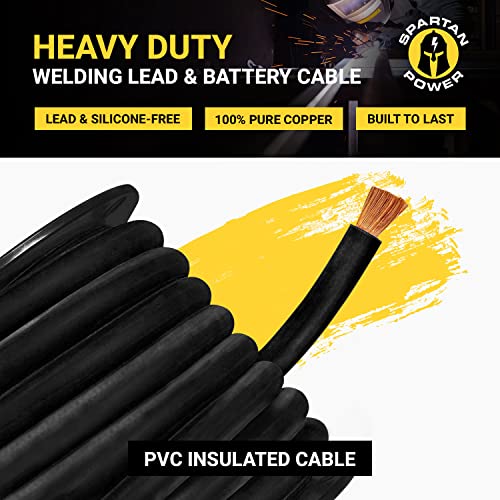 Spartan Power Welding Lead & Car Battery Cable - DIY Bulk Automotive Grade Copper Wire - 600 Volt, 4 AWG, 10 Foot, Black - size: 10 FT, style: 4 AWG BLACK