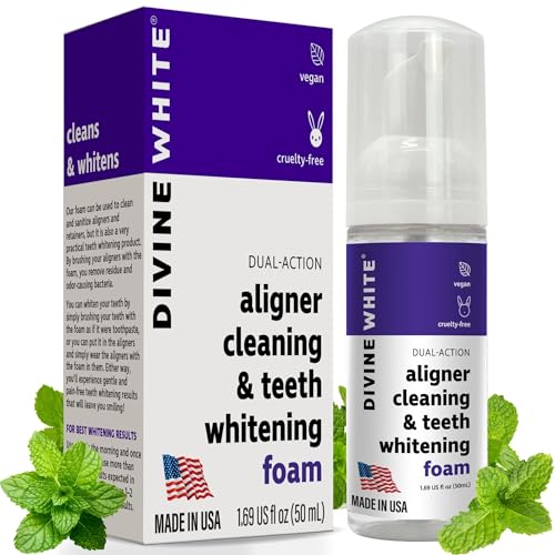 Dual-Action Stain Removal Aligner/retainer Cleaner and Teeth Whitening Foam- Hydrogen Peroxide-Good for Invisalign, ClearCorrect, SmileDirectClub, Candid -Oral Care-Toothpaste Replacement