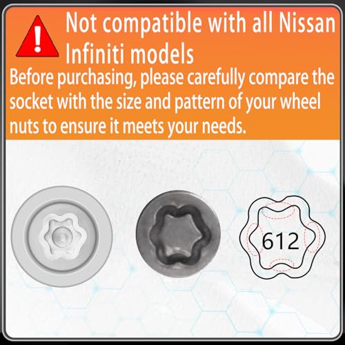 612 Wheel Locking Nut Key for Nissan Infiniti, ID 21mm Lug Socket | Wheel Lock Nut Socket Adapter, Anti-Theft Lug Nut Removal Tool, Anti-Theft Screw Remover, Repair Tool, Tyre Fitting, garage - size: socket 612