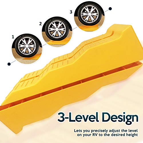 ZONETECH Automotive Leveling Ramps - 4 Packs Premium Quality Camper Trailer SUV Car Wheel Chocks, Leveler, Stabilizer on Uneven Ground- Great for Raising Auto - color: Yellow 4