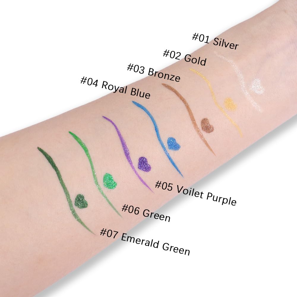 Silver White Metallic Glitter Liquid Eyeliner Pen – Long-Lasting Sparkly Waterproof Eyeliner for Women & Men – Tattoo-Effect Eye Makeup for Parties – Delineador Líquido con Brillo 01