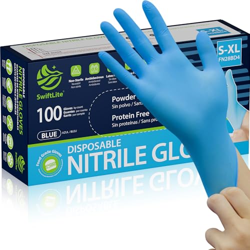 SWIFTLITE Nitrile Gloves, Food Safe Disposable Gloves Latex Free, Blue Rubber Gloves Powder Free for Cooking and Cleaning - size: X-Large