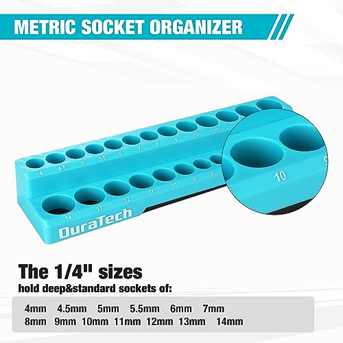DURATECH Magnetic Socket Organizer Set, 1/4" Metric Socket Holders | Socket Trays, Tool Box, Tool Cart Organizer, Standard & Deep Sockets Organizer, Carbon Fiber, Prevent Scratching, 26-holder - size: 1/4" DR, Metric