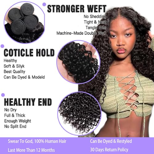Water Wave Human Hair Bundles 18 20 22 Inch 12A 100% Unprocessed Remy Wet And Wavy Bundles Human Hair Brazilian Curly Wave Bundles Water Wave Bundles Full And Thick Black Color