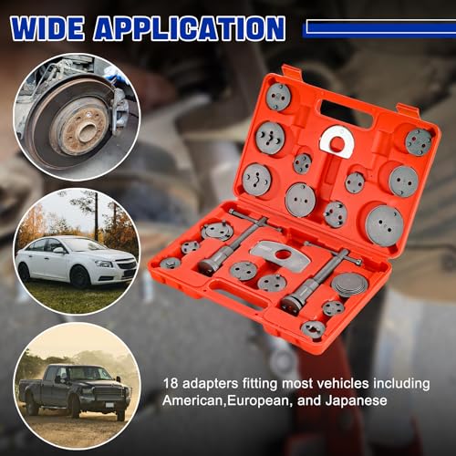 DASBET 24pcs Heavy Duty Disc Brake Caliper Tool Set | Disc Brake Caliper Compressor Wind Back Tool Brake Spreading Tools (Red, 24pcs) - color: Red, size: 24pcs