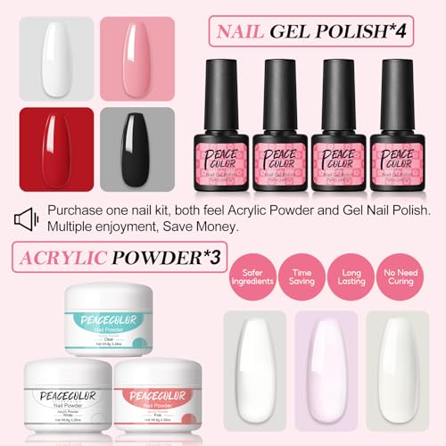 Peacecolor Acrylic Nail Kit with Drill, 40pc Nail Kit Acrylic Set for Beginners with Everything Gel Polish U V Light Decorations Home Salon Gift Set