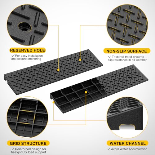 Nilight 1.6" Rise Curb Ramps, Heavy Duty Rubber Driveway Threshold Shed Ramp for Sidewalk Cars Lawn Mower Wheelchairs Motorcycles, 3300lbs Load Capacity - size: 1.6" Rise