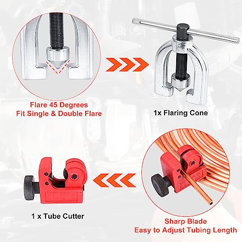 Brake Line Kit, 3/16" Brake Line Flaring Tool Kit, Copper Coated Brake Line (With 16 Fittings and 4 Threads Unions) and Double & Single Flare Tool (With Tube Cutter And 5 Adapters) - size: 3/16" Brake Line Kit