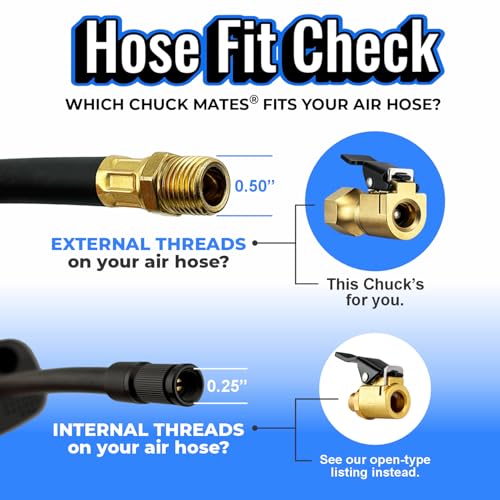 Chuck Mates Premium 1/4" NPT Quick-Connect Tire Chuck, Closed-Flow (1 Pack) | Skip the Teflon tape with SimpleSeal hose connection - size: 1 Pack NPT Closed-Type