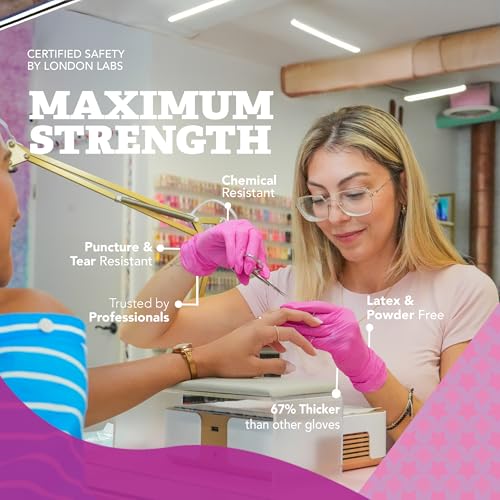London Labs 4 Mil – Fuchsia Pink Nitrile Gloves – Disposable Latex Free & Powder Free– Chemical Resistant, Pink Rubber Gloves - size: Medium, style: Bubblegum - 100 Count