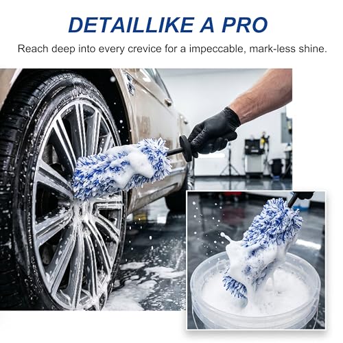 Wheel Barrel Brush, 2026 New Car Wheel Cleaner Brushs Long Handle Microfiber Wheel, Non Scratch Car Detailing Brush for Rim Cleaning and Car Detailing (2Pcs Black) - color: 2Pcs Black