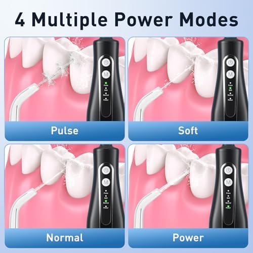 Water Dental Flosser Teeth Pick - 4 Modes Cordless Oral Irrigator - 300ML Portable and Rechargeable IPX7 Waterproof - Water Dental Piks for Cleaning for Home Travel - Oral Dental Care Fsa Hsa