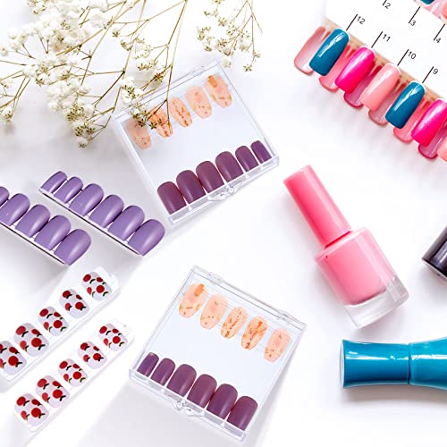 66 Pcs Artificial Nail Storage Box and Nail Art Display Stand Holder Set, 15 Plastic False Nail Packaging Boxes 50 Clear Press on Nail Stand with 5 M Double Sided Tape for Acrylic Nails Practice Salon