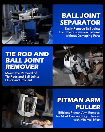 OMT Ball Joint Separator, Tie Rod End Tool Set, Pitman Arm Puller | Includes 5pc Popular Tools for Servicing Ball Joints, Tie Rods, and Pitman Arms, Blue Case Silver Puller - color: Blue Case Silver Puller
