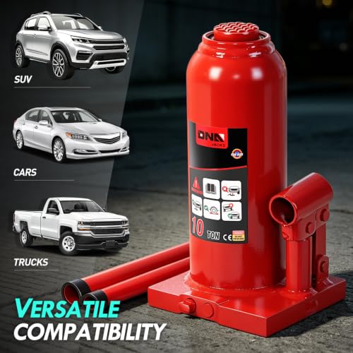 DNA Motoring 10 Ton Hydraulic Car Bottle Jack, Red, 20000 lbs Capacity | Automotive Welded Bottle Jack For Car SUV Pickup Truck, Auto Repair House Lift, With Manual Handle - color: red, style: 10 ton