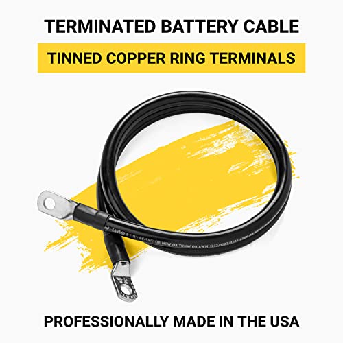 Spartan Power Black 5 Foot, Battery Cable, Negative Only 3/8" M10 Made in USA - color: 1/0 AWG-BLACK-3/8", size: 5-FT