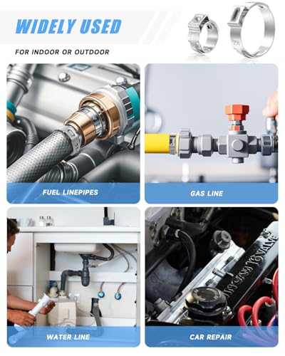 170 Pcs Single Ear Hose Clamps Kit, 11 Sizes 1/4"-1" (6mm-25.6mm), 304 Stainless Steel Crimp Hose Clamps with Pliers – Fuel Line Clamps for Automotive, Plumbing, Garden Hose - size: 11 Sizes (6.35-25.4 mm) with Pincer