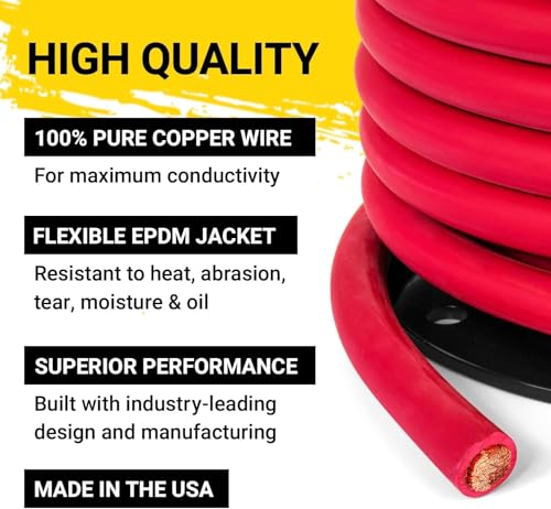 Spartan Power Welding Lead & Car Battery Cable - DIY Bulk Automotive Grade Copper Wire - 600 Volt, 1/0 AWG, 5 Foot, Red - size: 5 FT, style: 0 (1/0) AWG RED