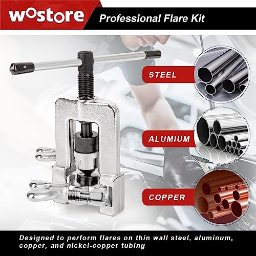 Wostore 25FT Brake Line Kit & Flaring Tool, 24 Brass Fittings, 3/16-5/8" | Double & Single & Bubble flares flaring tool. 25FT 3/16" copper line. Cutter and reamer included. 7 sizes up to 5/8" - size: Flaring tool with 3/16" brake line