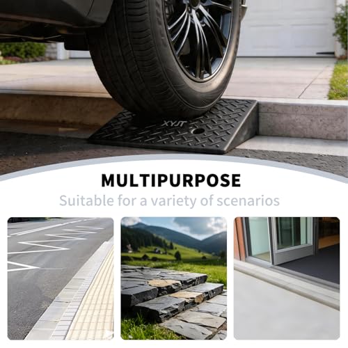 Rubber Curb Ramps for Driveway Sidewalks Shed Entry 2.4 Inch Rise Height 2 Pack 19.68" L x 9.84" W W Threshold Ramp for Cars Motorcycles Lawn Mowers 7000lbs Load Capacity - size: 2.4''Height