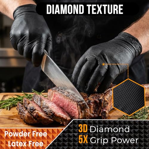 ANBOSON 10 Mil Heavy Duty Diamond Texture Nitrile Gloves, X-Large, 100 Ct | 10 Mil Diamond Grip, Heavy Duty Protection, Industrial Work, Automotive Repair, Mechanics, Equipment Maintenance, Secure Grip - color: Black of 100, size: X-Large