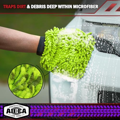 AIDEA Car Wash Mitt Microfiber, 2PK, Car Wash Brush, 7.12''X10.14'' | Scratch Free Lint-Free, Premium Chenille Microfiber Mitt, Regular Size, Green & Blue - color: Green Blue, size: 2PK-7.12''X10.14''