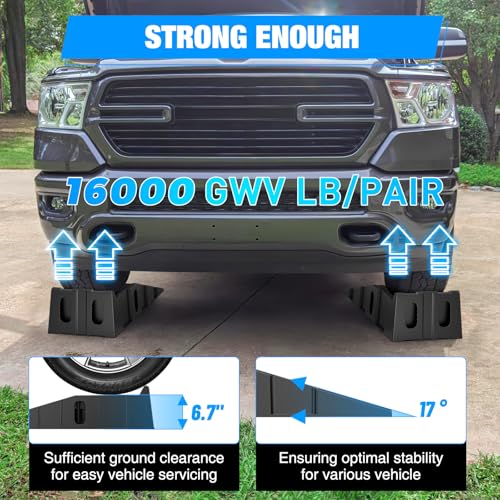 Nilight Car Ramps, 6.7" Lift Heavy Duty Truck Ramps Portable Vehicle Service Ramp for Home Garage Maintenance, 16,000lb. GVW Capacity Per Pair - size: Truck Ramp