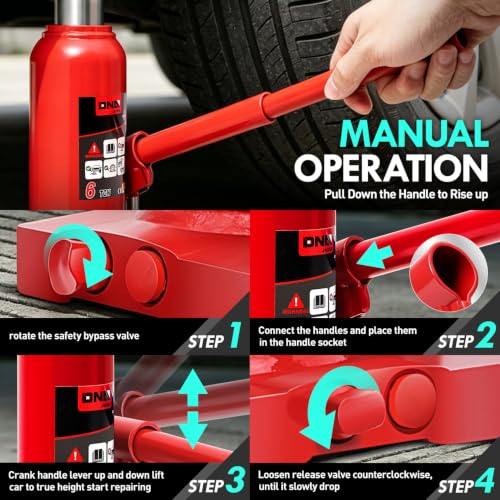 DNA Motoring 6 Tons / 12000 lbs Lifting Automotive Welded Hydraulic Bottle Jack for Car SUV Pickup Truck, Auto Repair, with Manual Handle & Carrying Storage Case, Red - color: red, style: 6 ton