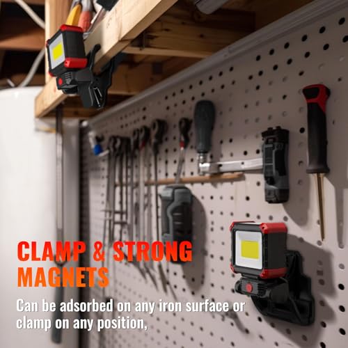 Easymaxx LED Rechargeable Work Light with Clamp, 2100LM COB Magnetic Clip on Worklight 270° Rotating with Mobile Charger, Portable Clamp Work Light for Boats, Car Repairing, Job Site Lighting | 3 modes, 6000K, magnetic base, 270° rotating head, 2.3 in cla