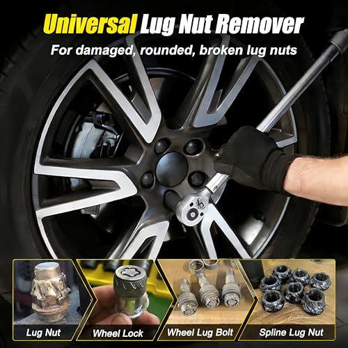 Topec 6PCS Deep Lug Nut Removal Tool, 1/2" Drive Lug Nut Extractor Set, 17,19,21,22MM Wheel Lock Removal Kit, Spark Plug Extractor Socket Set for Stripped, Rounded, Damaged Bolts & Studs - size: 6 PCS