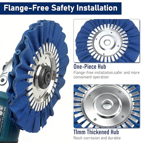11PCS 8" Airway Buffing Wheels with Flange-Free One-Piece Hub | Flange-Free Installation | 5/8" Arbor Hole | 11mm Thickened Hub | Aluminum Polishing Kit | Mirror Finish | Angle Grinder - size: 8" Airway Buffing Wheels