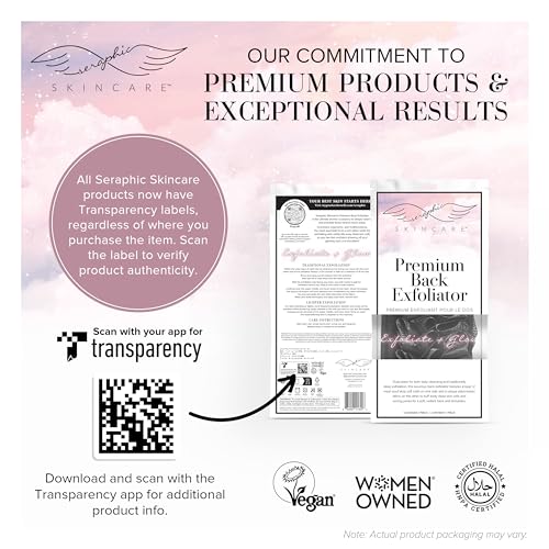 Seraphic Skincare Premium Back Exfoliator – Dual-Sided Back Scrubber for Men & Women – 100% Vegan – Viscose Side for Deep Exfoliation, Mesh & Washcloth Side for Cleansing – Bacne Prevention
