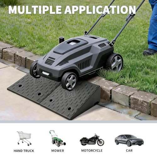 Rubber Curb Ramps for Driveway Sidewalks Shed Entry, 6.7 Inch Rise Height 2 Pack 19.68" L x 19.68" Threshold Ramp for Cars, Motorcycles, Lawn Mowers, 7000lbs Load Capacity - size: 6.7"*19.69"*19.69"