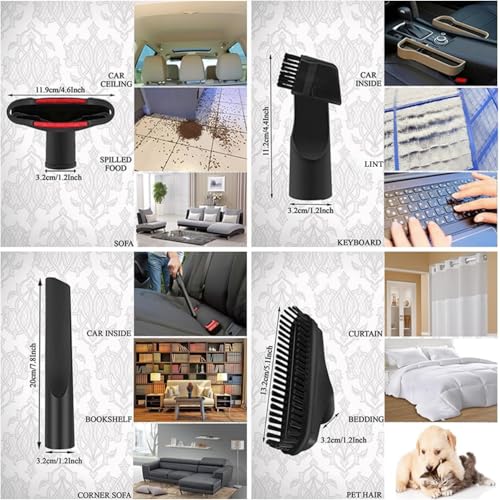 Replacement Vacuum Attachments & Brushes plus Universal Adapter Kit Compatible with Shop Vacs 2-1/4'' 1-7/8'' 1-3/8'' 1-1/4 Inch- Flexible Vacuum Crevice Attachment Tool for Shop Vac Accessories