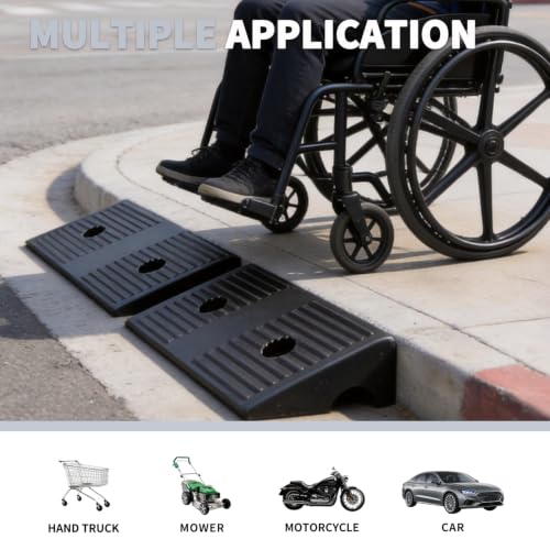 2.0 Inch Rise Rubber Curb & Threshold Ramp 2 PCS 16.93"x5.91" | 7000lbs capacity, suitable for driveway, sidewalk, shed entry, cars, motorcycles, lawn mowers, Durable, Sturdy - size: 2.0"Height