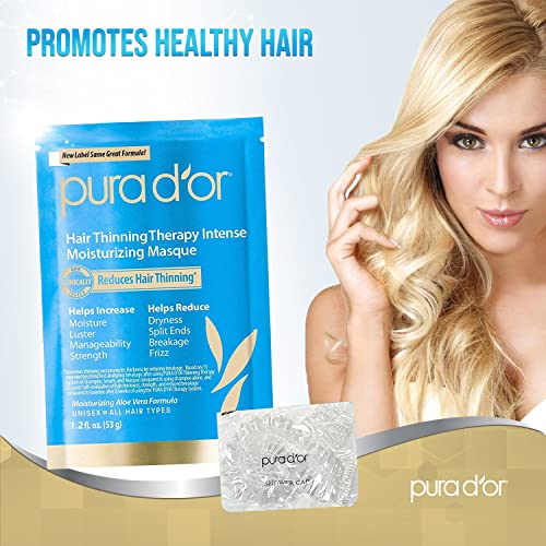 PURA D'OR Hair Thinning Therapy Intense Moisturizing Biotin Masque 1.2oz 8-Pack (9.6oz) Deeply Hydrating Treatment Hair Mask with Caffeine, Catalase for Thicker Hair, Men & Women (Packaging may vary)
