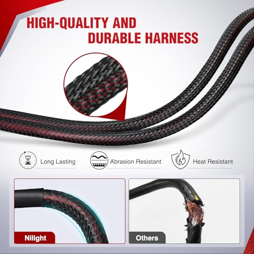 Nilight Nylon Wiring Harness Kit 14 AWG 2 Leads | 12 V On/Off Switch with Power Relay & Blade Fuse for Off Road LED Light Bar on Cars Jeep Boat Trucks - color: 14AWG-2 Lead-Nylon Wire Loom
