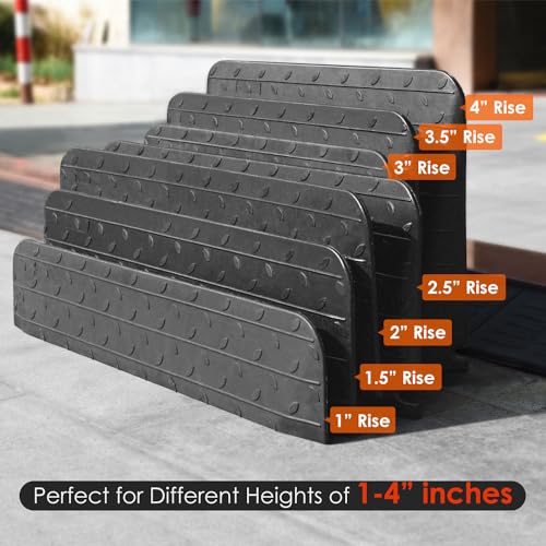 Heavy-Duty Rubber Threshold Ramps with Non-Slip Surface, 1" - 4" Rise Curb Ramps for Wheelchair Scooter Car Entrance Doorway, Loading Ramps Rated 20000Lbs Load Capacity (3.5" Rise) - size: 3.5" Rise