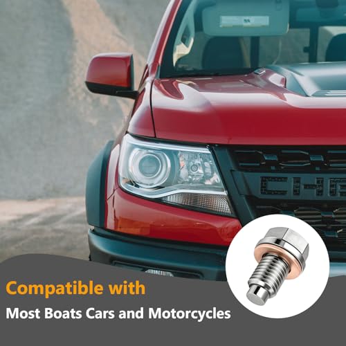 M12x1.5 Magnetic Stainless Steel Oil Drain Plug Kit Fits Cars Motorcycles | CHENACC 1PCS Oil Pan Drain Nut Bolt with 5 PCS Copper Gasket, Compatible with Most Boats Cars and Motorcycles - size: M12*1.5