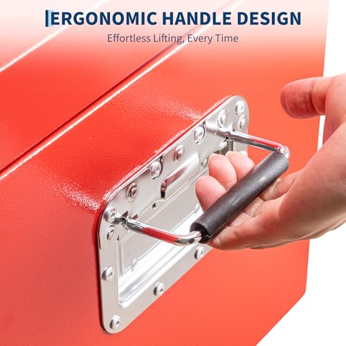 Industrial Steel Truck Tool Box w/Gas-Shock Lid, Pry-Resistant Security & Weatherproofing Toolbox Organizer Chest Fits Pickup, Truck Bed, RV, Trailer - color: Red, size: 15X15X36 inch