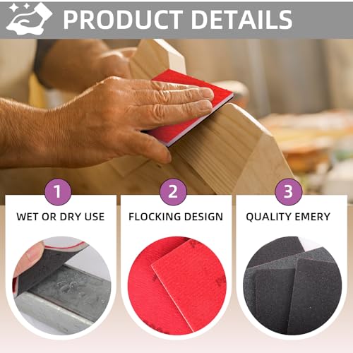 24Pcs Sanding Sponge 1200 Grit Wet Dry Soft Foam Hand Sander Block | 3x4 Inch Soft Foam Conforms to Curves and Edges, Hook and Loop Backing, Ideal for Wood Metal Furniture - size: 24pcs 1200 Grit, style: Aluminum