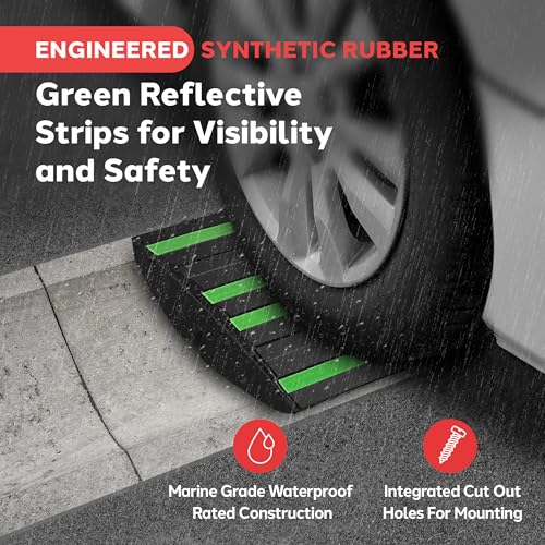 Pyle 1 Ft. Rubber Threshold Curb Ramp - Heavy Duty Non-Slip Rubber, Easy Mounting with Expansion Screws, Green Reflective Strips - Ideal for Driveways, Sidewalks, and Vehicle Ramps - 12.0"x16.0"x 2.6" - color: Green, size: Pack of 2