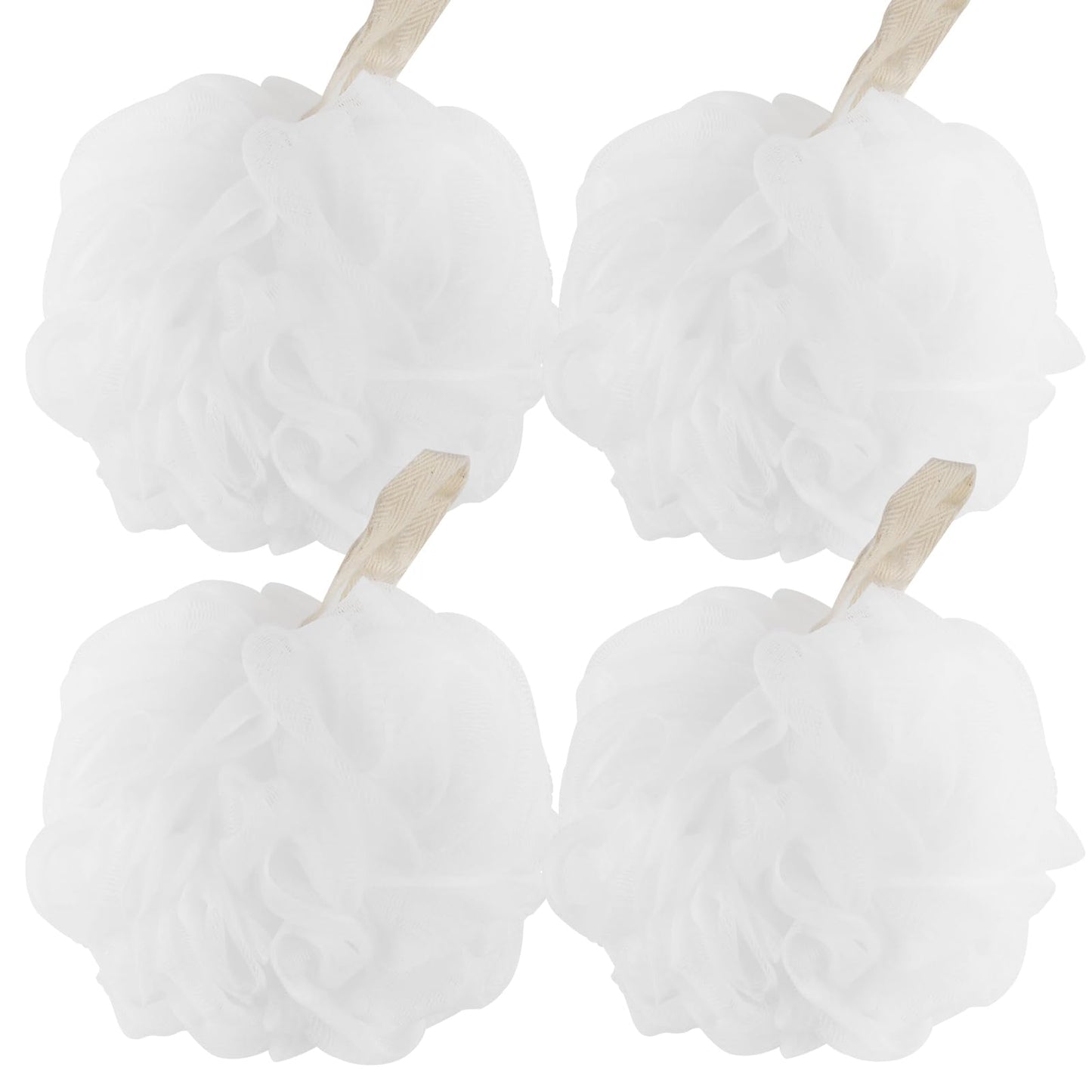 Fu Store Loofah Sponge Shower Loofahs 50g Bath Sponges Mesh Balls for Body Scrubber Exfoliator Wash Back Scrubbers Bathroom Men Women - 4 Cleaning Bathing Accessories (50g White 4 Pack)
