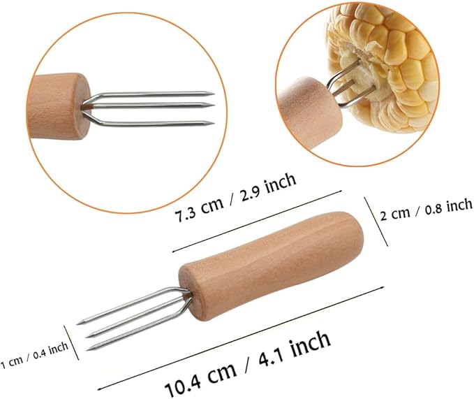 Stainless Steel Corn Holders - 8 Pack with Wooden Handle, Perfect for Grilling, Roasting, and BBQ