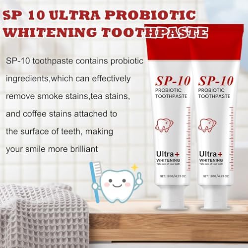 SP-10 Toothpaste Official, Sp-10 Probiotic Toothpaste, Ultra Whitening Sp 10, Deep Cleaning, Super Whitening & Stain Removal, SP 10 Fresh Mint Breath Formula with Probiotic (2 PCS)